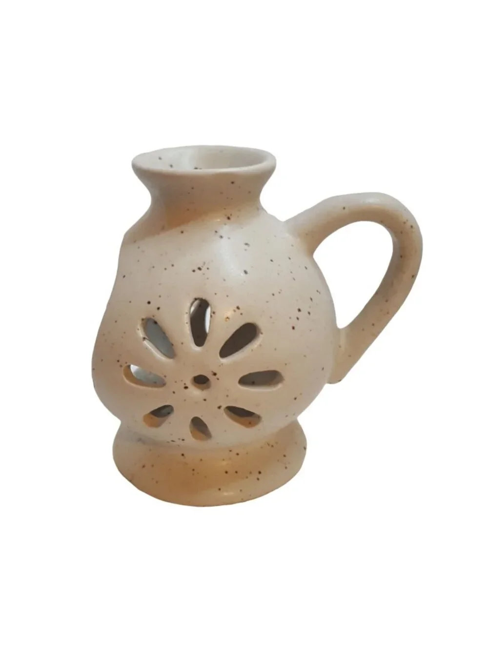 Vintage Brown Speckled Pottery Chamber Candle Holder Rustic Farmhouse Stoneware